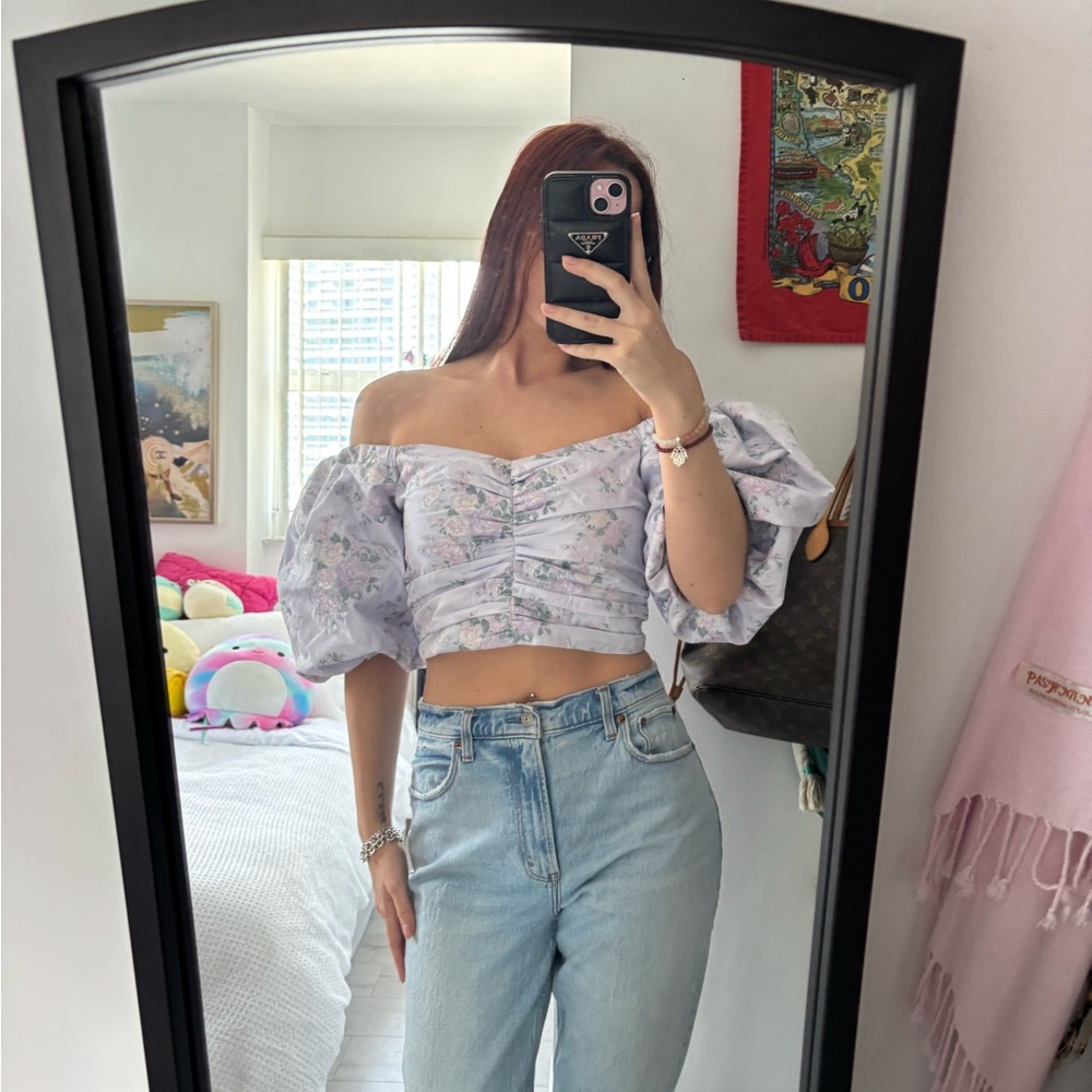 Express Floral Off-Shoulder Blouse - Light Purple